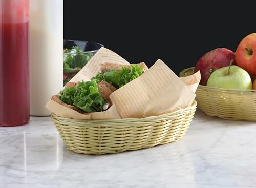 New Star Foodservice 44218 Commercial-Grade Plastic Food Serving Baskets, 9 x 4.25 x 2 Inch Oblong Hand Woven Polypropylene Baskets with Steel Support Frame, Natural, Set of 12 - color: Natural (Oblong), size: 9" x 4.25" x 2"