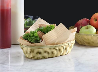 New Star Foodservice 44218 Commercial-Grade Plastic Food Serving Baskets, 9 x 4.25 x 2 Inch Oblong Hand Woven Polypropylene Baskets with Steel Support Frame, Natural, Set of 12 - color: Natural (Oblong), size: 9" x 4.25" x 2"