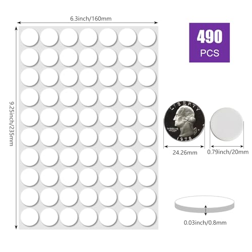 490 Pcs (0.79") Sticky Tack Double Sided Adhesive Dots Round Putty Clear Stickers No Trace Sticky Putty Removable Waterproof Small Stickers for Festival Decoration 20mm Sticky Dot - size: 0.79''(490)