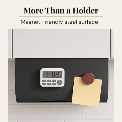 Aureo Covered Paper Towel Holder Under Cabinet, No Drill, Hooks Over Shelf - color: Black