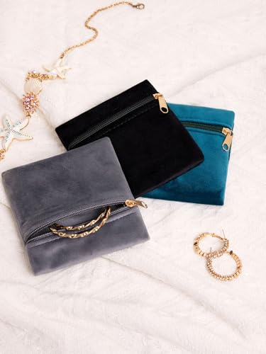 3Pcs Small Jewelry Bags Velvet Jewelry Pouches,4"x4",Blue - color: Blue
