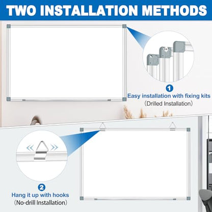 White Board Dry Erase Whiteboard for Wall 36" x 24" (2pcs) Aluminum Presentation Magnetic Whiteboards with Long Pen Tray, Hanging Whiteboard for Office, Meeting Room, Classroom, School & Home - size: 36"x24"(2pcs)