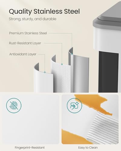 SONGMICS Trash Can, 2 x 8 Gallon (2 x 30 L), Stainless Steel - color: Cloud White