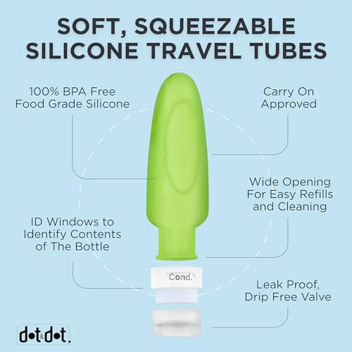 Dot&Dot Leak Proof Travel Bottles - Tubes for Liquid TSA Approved 3oz Silicone Toiletries Travel Shampoo & Conditioner Containers with Labels - color: 3oz 4pc - White/Blue/Green/Orange