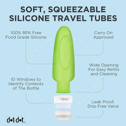 Dot&Dot Leak Proof Travel Bottles - Tubes for Liquid TSA Approved 3oz Silicone Toiletries Travel Shampoo & Conditioner Containers with Labels - color: 3oz 4pc - White/Blue/Green/Orange