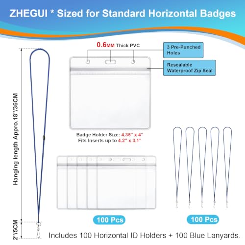 Breakaway Lanyards for ID Badges 100 Pack with 4x3 ID Card Holders - color: Breakaway Blue, size: 100 Pack