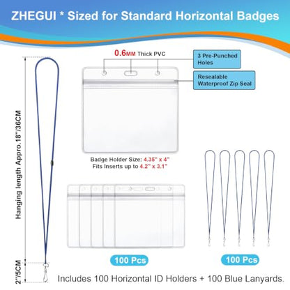 Breakaway Lanyards for ID Badges 100 Pack with 4x3 ID Card Holders - color: Breakaway Blue, size: 100 Pack