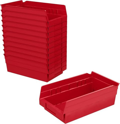 Akro-Mils 30130 Heavy Duty Plastic Shelf Bins, 12"x 6.5"x 4", Red, 12-Pk - color: Red