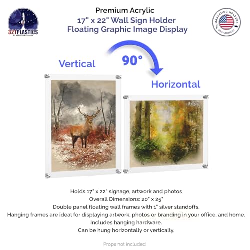 Marketing Holders Clear Acrylic Wall Frame 17 x 22 with Silver Standoffs Overall Dimensions: 20" x 25" Peel Protective Film Door Name Sign Lobby Office Sign Door - size: 17 x 22 inches
