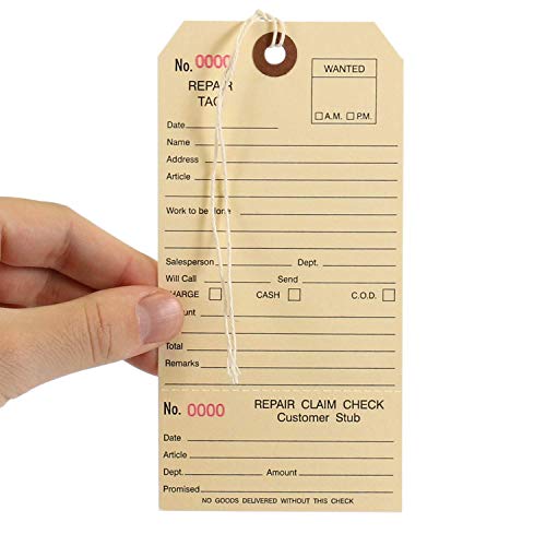 SmartSign Pack of 500 Sequentially Numbered Repair Tags with Attached String | 3.125" x 6.25" Manila Cardstock