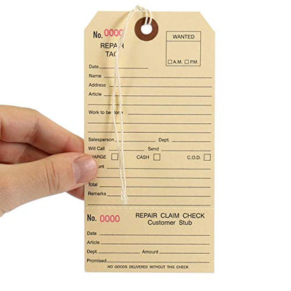 SmartSign Pack of 500 Sequentially Numbered Repair Tags with Attached String | 3.125" x 6.25" Manila Cardstock