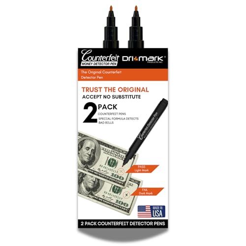 Dri Mark 2 Pack Counterfeit Bill Detector Marker Pen, Made in The USA, 3 Times More Ink, Fake Money Checker - Money Loss Prevention Tester & Fraud Protection for U.S. Currency - size: 2 Pack