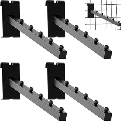 4 Pack Black Gridwall Clothes Hanger with 5 Balls - 12 Inch Rectangular Tube Display for Wire Grid and Grid Wall