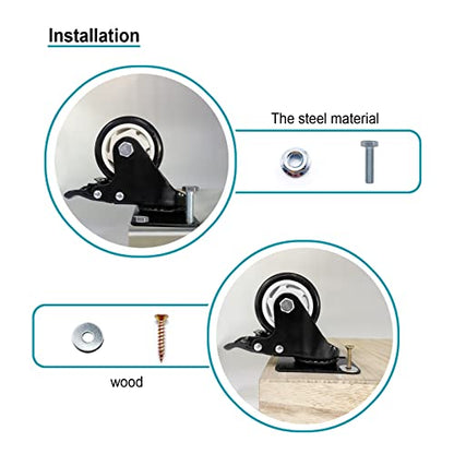 Caster Wheels-3 Inch Swivel Casters Set of 4 Heavy Duty with Brake - color: Black, size: 3"24pack Black