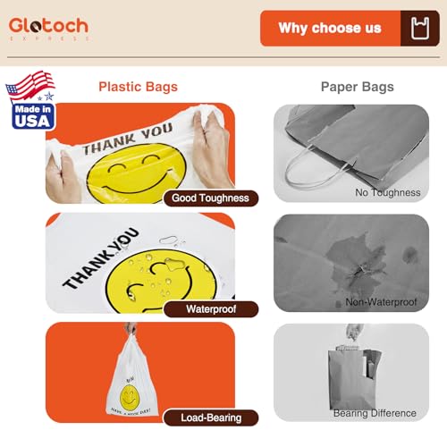 Glotoch 1000 Count Plastic Thank You T-shirt Bags Smile Face - color: White Smile