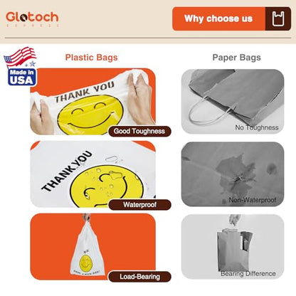Glotoch 1000 Count Plastic Thank You T-shirt Bags Smile Face - color: White Smile