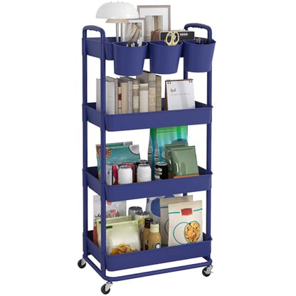 JIUYOTREE 4-Tier Plastic Rolling Storage Cart Utility Cart Blue - color: Blue, size: 4-Tier