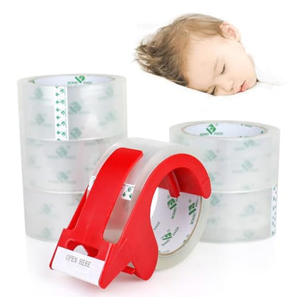 BOMEI PACK No Noise Quiet Clear Packing Tape, Heavy Duty Packaging Tape, Refill Rolls for Sealing Packing and Shipping, 2.4Mil 1.88Inch 55Yards 6rolls, with Free Dispenser - size: 1.88in x 55yds