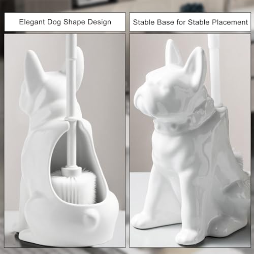 Comeon Ceramic Dog White Toilet Brush and Holder Set, Plastic Handle - color: White, size: Dog