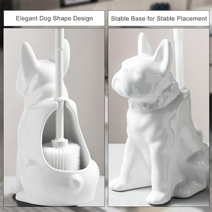 Comeon Ceramic Dog White Toilet Brush and Holder Set, Plastic Handle - color: White, size: Dog