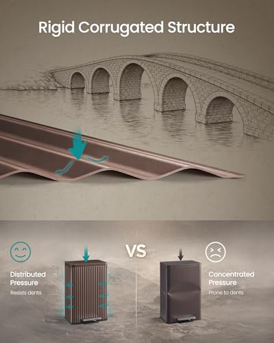 SONGMICS Trash Can, 13 Gallon (50 L), Stainless Steel, with Lid, Pedal - color: Brown, size: 13 Gallon