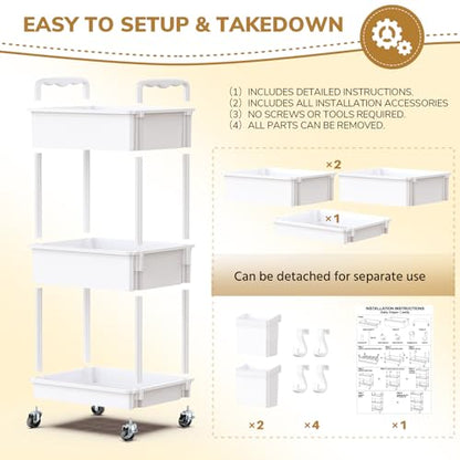 Goovilla Diaper Cart with Lockable Wheels and Easy Assembly, 3 Tier White - color: White