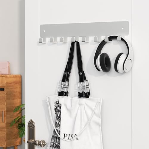 pickpiff Sliver Key Holder for Wall Adhesive, Key Hooks with 8 Hooks, No Drill for Living Room, Kitchen, Office - color: Sliver