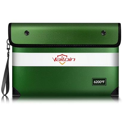 Vailoin 6200°F Fireproof Money Bag, 8 Layers of Heat Insulated Materials - color: Green, size: 11"x7.7"