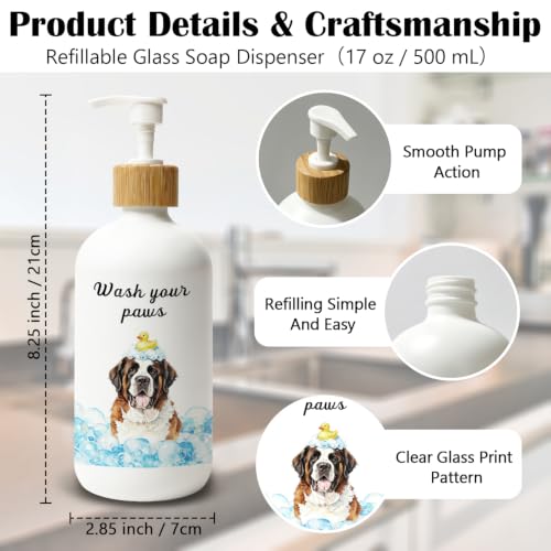 Saint Bernard Gifts Glass Soap Dispenser with Pump - color: Bernard