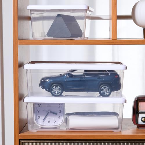 novelinks 8 Pack 6 Quart Clear Plastic Shoe Storage Bins with Lids (White) - size: White 8Pack