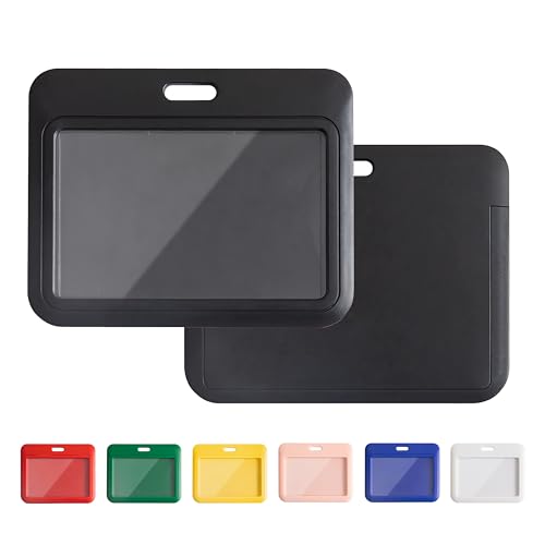 2 Pack Badge Holder, Horizontal ID Badge Holder with Window, ID Card Holder - color: Black 2, size: 2 Pcs