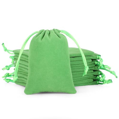 Tapleap 12Pcs Small Dice Bags, 3x4” Green Velvet Drawstring Jewelry Pouch - color: Green, size: 3x4in