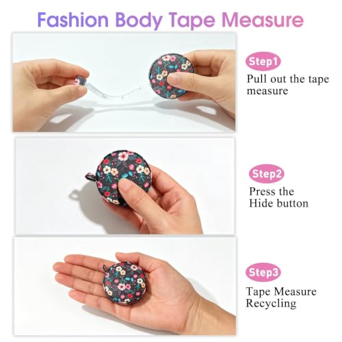 Body Measuring Tape for Body Cloth Tape Measure Fabric Tailors Sewing Medical Measurements TapeLeather Tape Measure Retractable Dual Sided Ruler (Black Flower) - color: Black Flower