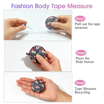 Body Measuring Tape for Body Cloth Tape Measure Fabric Tailors Sewing Medical Measurements TapeLeather Tape Measure Retractable Dual Sided Ruler (Black Flower) - color: Black Flower