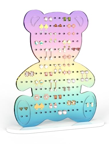 NiHome Earring Holder Organizer 140 Holes Acrylic Bear Jewelry Stand - color: Rainbow Gradient
