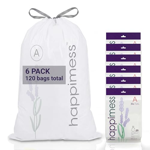 happimess 20-Count Lavender 8 Gal Drawstring Trash Bags, White, Pack of 6 - color: White (Lavender Scented), size: 120 Count (Pack of 1)