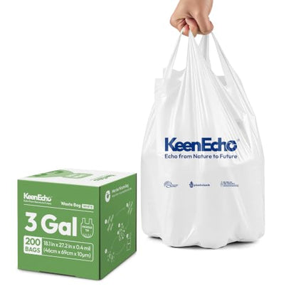 Small Trash Bags with Handles - Ocean Plastic Upcycling - Plastic Garbage Bags, Can Bin & Waste Basket Liner for Kitchen, Bathroom, Office and Pets,3 Gallon 200 Count White - color: 3Gal White, size: 1 DISPENSER BOX