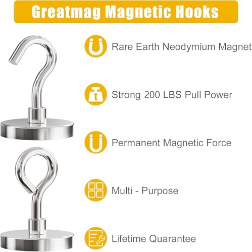 Neodymium Eyebolt & Magnet Hook Set, 200lbs Pulling Force Strong Fishing Magnets 1.65 Inch with Countersunk Hole Eyebolt for Fishing, Workplace, Home (Silver, Pack 4) - size: 4 Pack