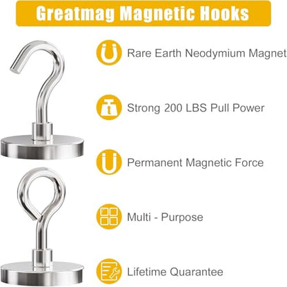 Neodymium Eyebolt & Magnet Hook Set, 200lbs Pulling Force Strong Fishing Magnets 1.65 Inch with Countersunk Hole Eyebolt for Fishing, Workplace, Home (Silver, Pack 4) - size: 4 Pack