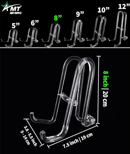 AMT 8 Inch Acrylic Plate Stands for Display - Plate Holder Display Stand + Frame Holder Stand for Picture - color: 8 Inch