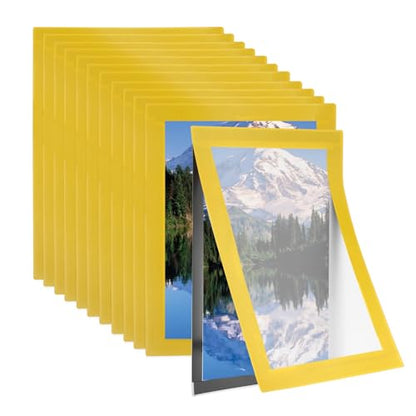 PATIKIL 4 x 6 Inch Magnetic Sign Holder, 12Pcs Self-Adhesive Soft Magnetic Border Wall Mount PVC Picture Frames Document Holder for Wall Window Home Office Store Poster, Yellow - color: Yellow