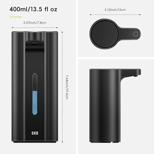 EKO Aroma Pro 13.5 fl oz Touchless Automatic Liquid Soap Dispenser, Rechargeable Hand & Dish Soap Dispenser for Bathroom and Kitchen, Waterproof, Adjustable Volume Control (Matte Black) - color: Matte Black, size: 13.5 oz