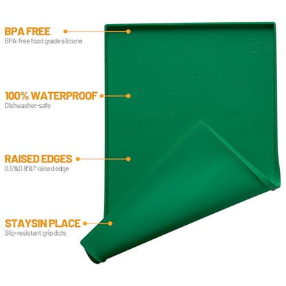 Hubulk Dog Feeding Mat,100% Waterproof Food Grade Silicone Pet Food and Water Bowl Placemat,Dishwasher, High Raised Edge to Prevent Spills,Nonslip Tray to Stop Messes on Floor（24"x16"x0.5",Hunter ） - color: Hunter green, size: 24"l X 16"w