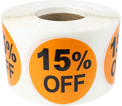 15% Percent Off Stickers for Retail 1.5 Inch 500 Adhesive Labels - color: 15% Off