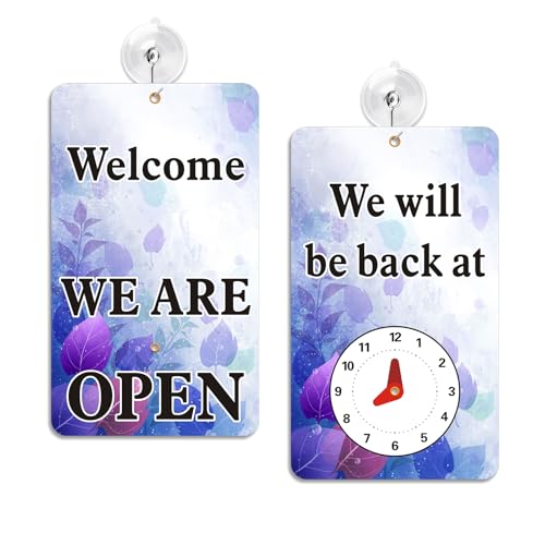 Open Signs for Business with Suction Cups, “We Will Be Back - Welcome We are Open" Be Back Sign with Clock, Business, Retail Store. Coffee Shops, Bars, Etc.7.75" x 4.75" Plastic (Green) - color: Green