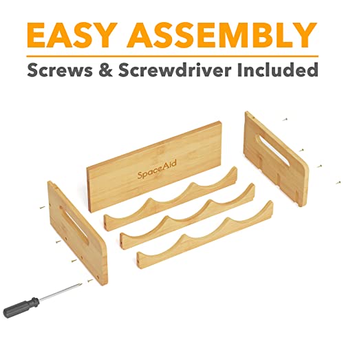 SpaceAid Bamboo Water Bottle Organizer with Labels, Kitchen Pantry Water Bottle Storage Rack for Cabinets, Home Cup and Wine Bottle Holder Shelf Organizers, 4 Pack 3-Slot, Hold 12 Bottles - size: 12 Bottles, Natural