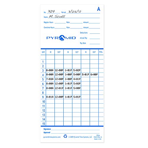 Pyramid Time Systems - Authentic Time Cards (42415PK5) - 500 Cards - size: 500 pk