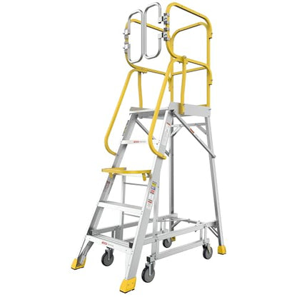 4-Step Aluminum Rolling Platform Ladder 375 LBS Anti-Slip Platform (5 Step) - size: 5 Step