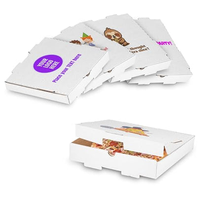 MT Products White Custom Printed Pizza Boxes with logo - 10 x 10 x 1.75 Corrugated Cardboard - color: Custom Printed - White