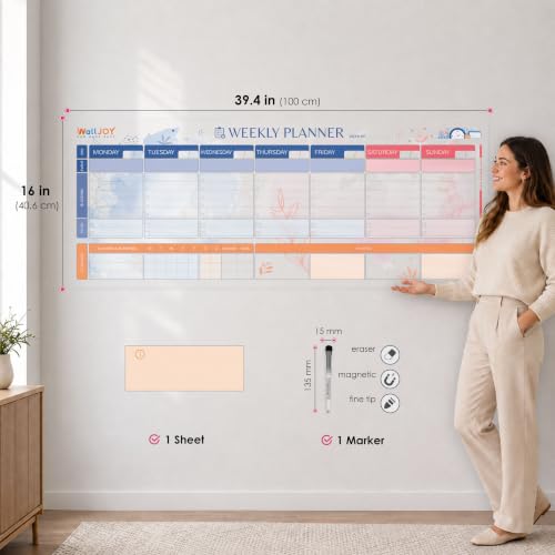 Dry Erase Weekly Calendar, 39.4x16" Weekly Dry Erase Board for Wall - style: Weekly Classic - Multi-color